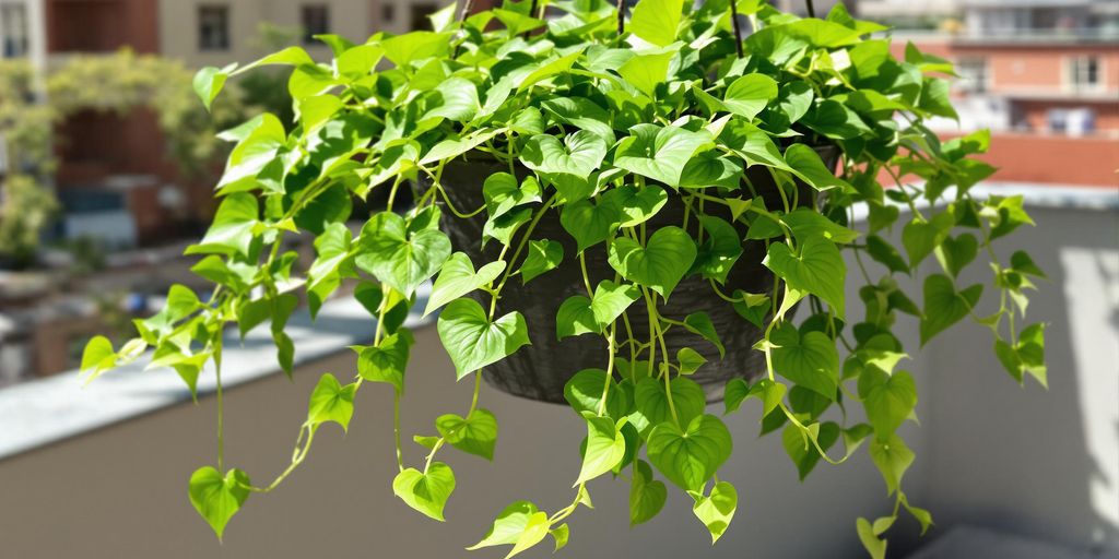 Filodendro colgando en jardín de azotea